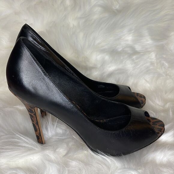 Saks Fifth Avenue Womens Black Open Toe Leopard Print Heels - Picture 4 of 8